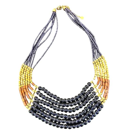 Talbots Jewelry - New Talbots Necklace Beaded Layered multi-strand tribal navy gold Tribal Boho